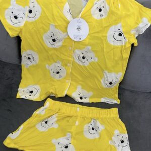 Primark yellow cute pj short set with cartoon character 8/10