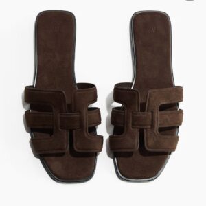H & M solid flat slippers in  dark coffee brown 42
