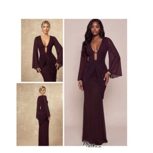 SHEIN classy maxi Elegant deep v neck plunging  cut out drape wrap dress in plum  purple L