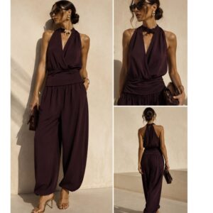 H & m Jersey halter neck top & balloon trousers in dark purple L