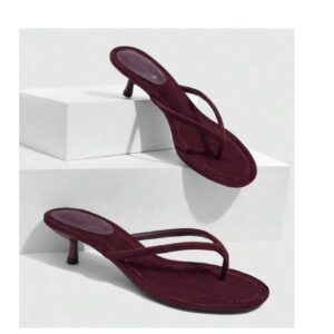 SHEIN simple suede like casual T strap round toe burgundy mules 40