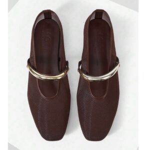 SHEIN mesh gold metal flat shoe in brown 41