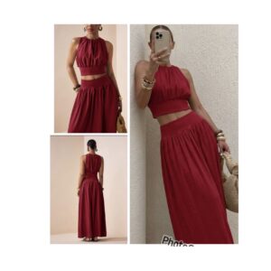 SHEIN tank two piece skirt set in red burgundy mix  M