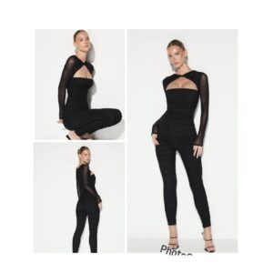 SHEIN ruched long sleeve jumpsuit in black L