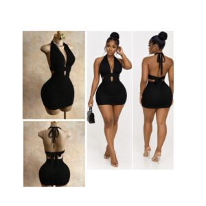 SHEIN halter sexy party mini mesh mix  dress in  black M