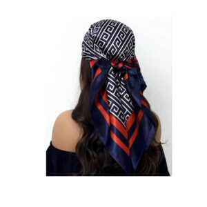 SHEIN geo pattern silk scarf in blue