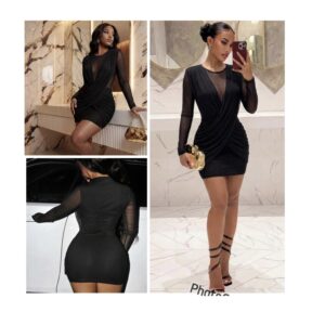 SHEIN criss cross drape mesh mix mini dress in black  L