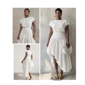 SHEIN classy solid assymetric style dress in white XL
