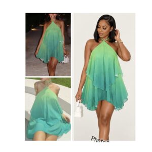 SHEIN halter sheer multi color backless dress in green mix m