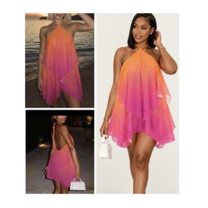 Shein halter sheer backless multicolor dress in pink mix