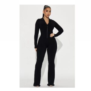 Fashionnova Sabrina Snatched Flare Jumpsuit in black