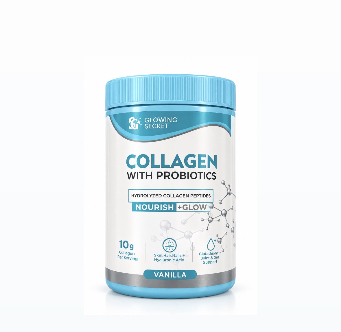 Glowing secret collagen with probiotics nourish + glow vanilla Glowing secret collagen with probiotics nourish + glow vanilla