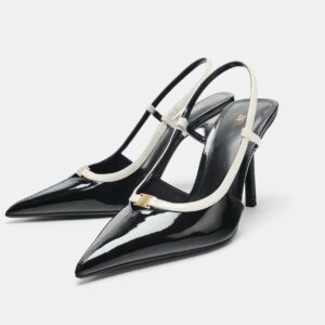 Zara patent effect sling back shoes in black & white detail 41