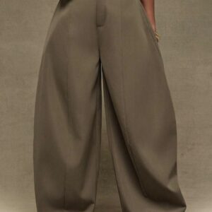 SHEIN solid high waist barrel new style pant trouser in grey brown