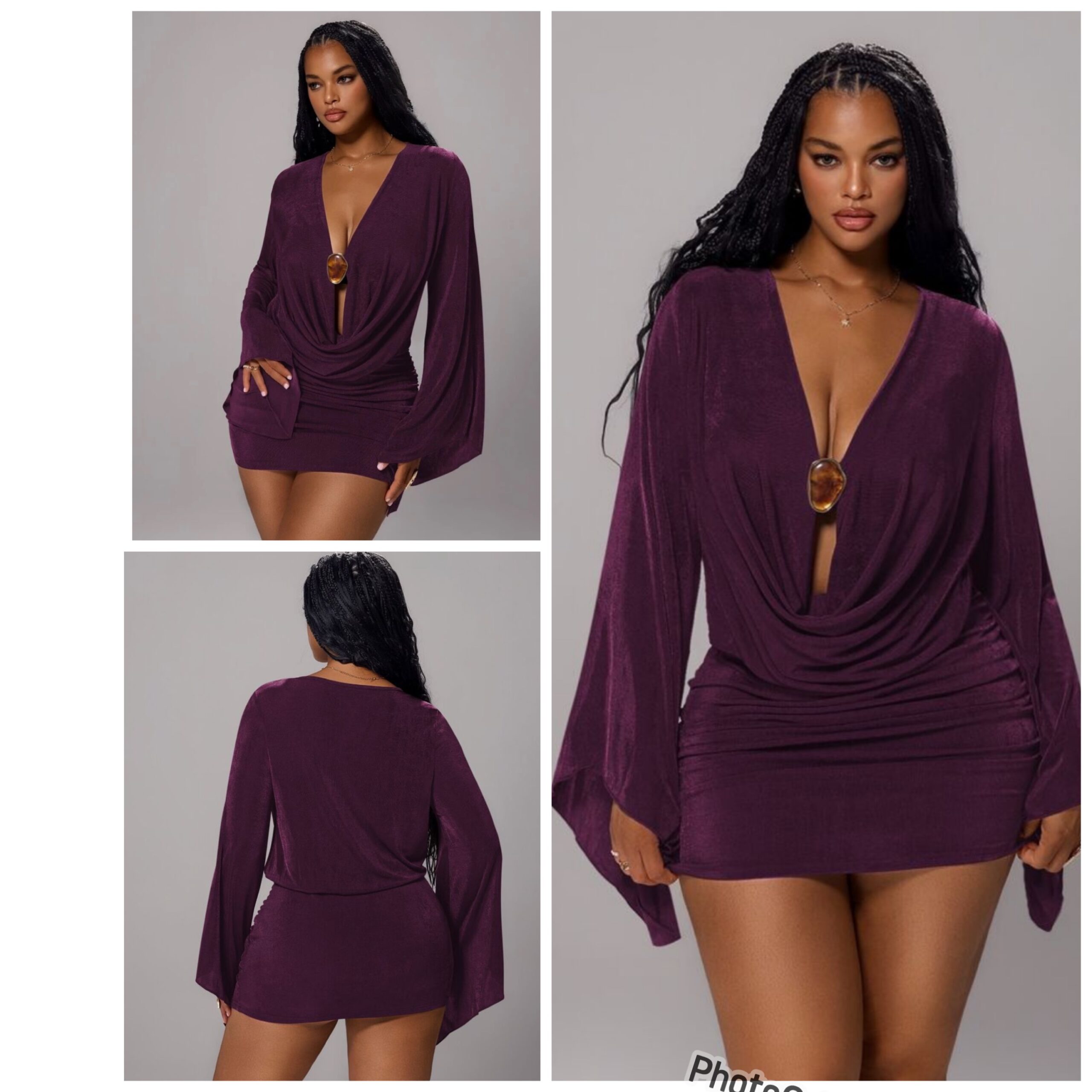 SHEIN key hole cowl neck sexy long sleeve dress in purple with 16 SHEIN key hole cowl neck sexy long sleeve dress in purple with 16 - Image 2