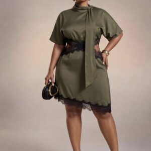 Shein sexy side cut plus Lacey dress in olive army lime green XL