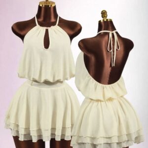 Shein halter pearl  backless chiffon ruffle girlie dress in apricot cream butter yellow M