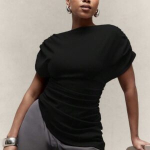 SHEIN plus short sleeve assymetric ruched top in black XL