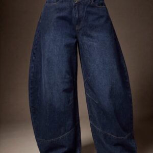 Shein assymetric criss cross curved leg barrel jean in dark wash 30