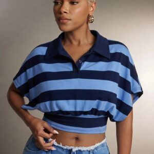 SHEIN collar stripe polo in blue mix M