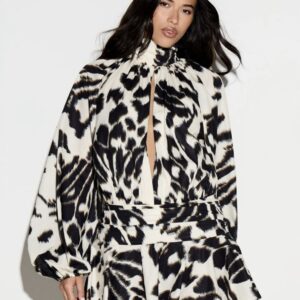 SHEIN abstract high neck key hole mini dress in white & black M