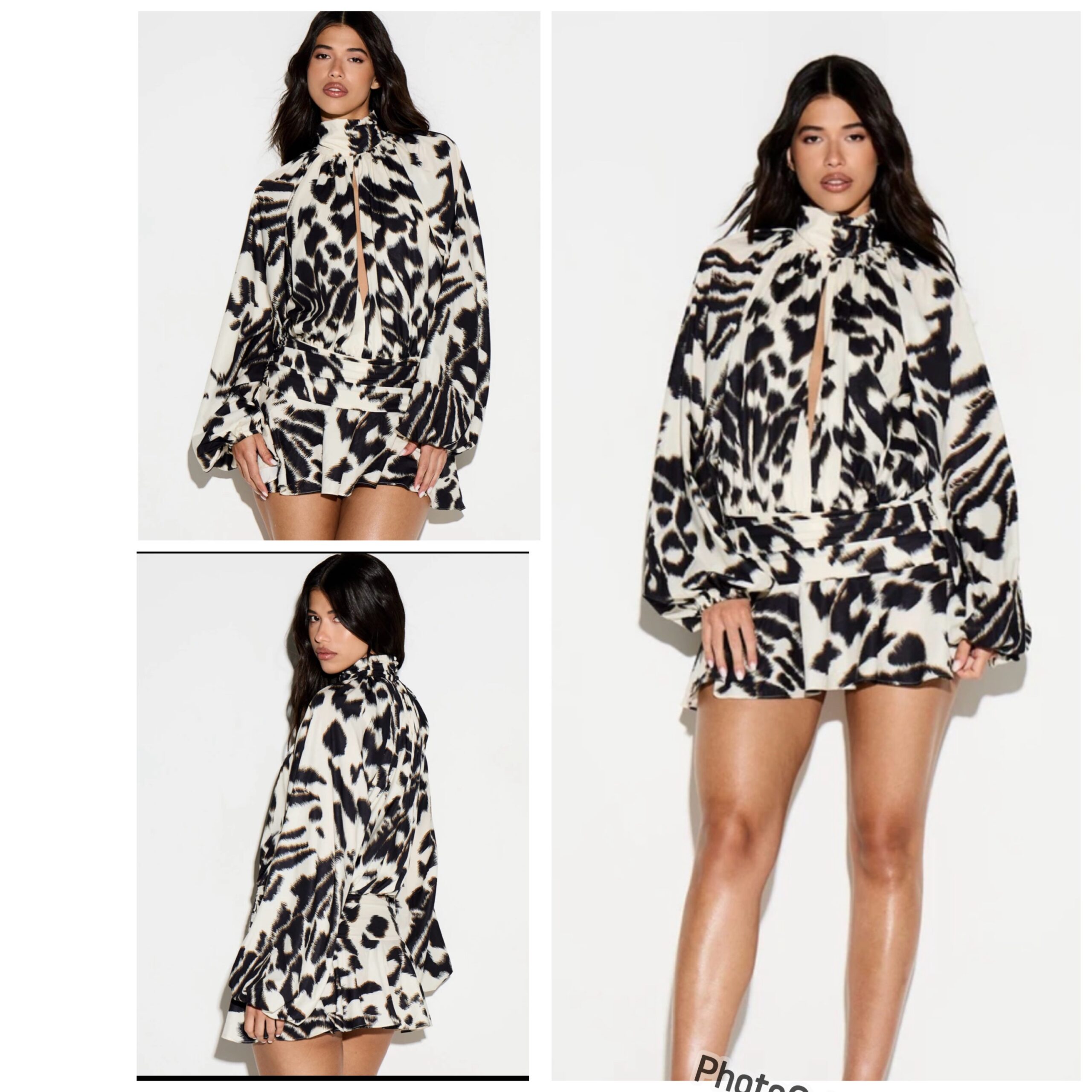 SHEIN abstract high neck key hole mini dress in white & black M SHEIN abstract high neck key hole mini dress in white & black M - Image 2