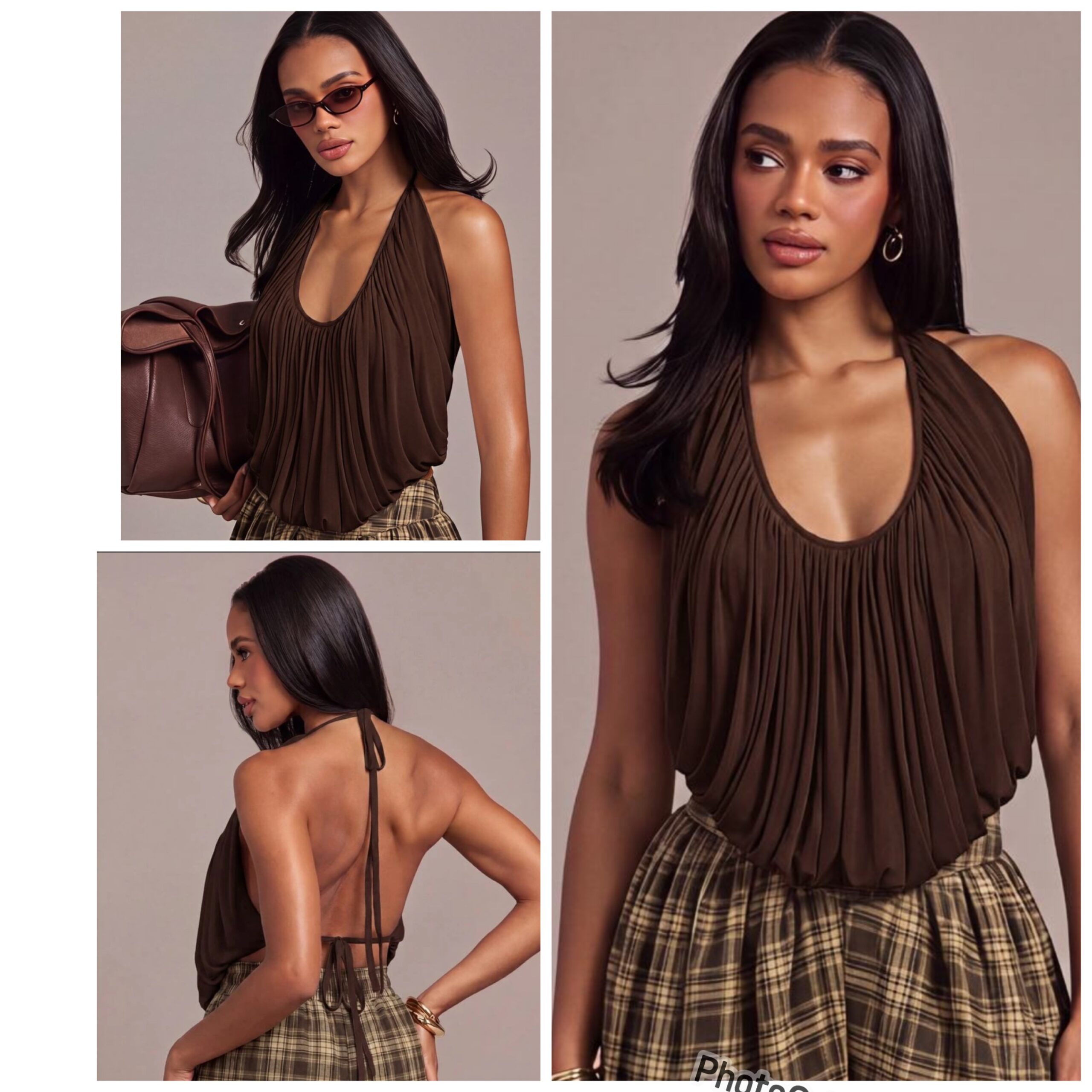 SHEIN halter classy cowl neck top in brown M SHEIN halter classy cowl neck top in brown M - Image 2