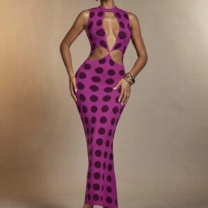 SHEIN classy tank front cut knit dress in purple polka dots multicolor M