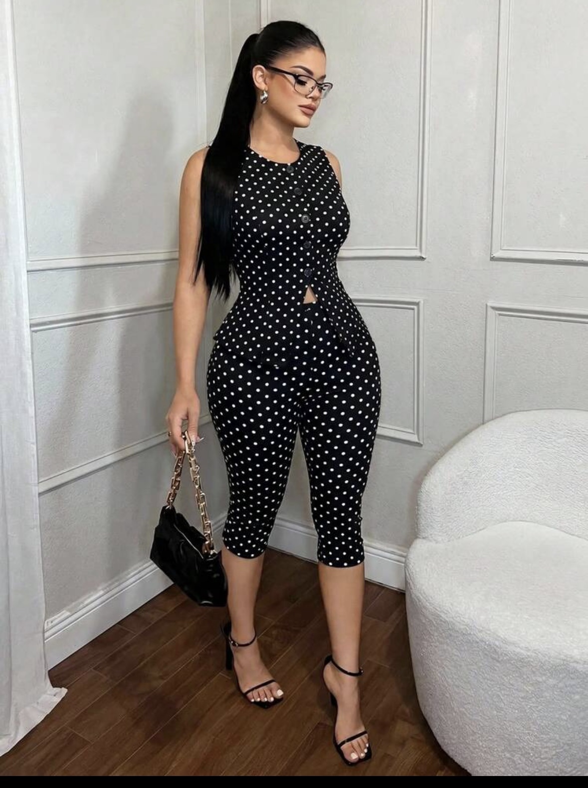 SHEIN two piece capri tank set in black and white polka dot set 16 SHEIN two piece capri tank set in black and white polka dot set 16