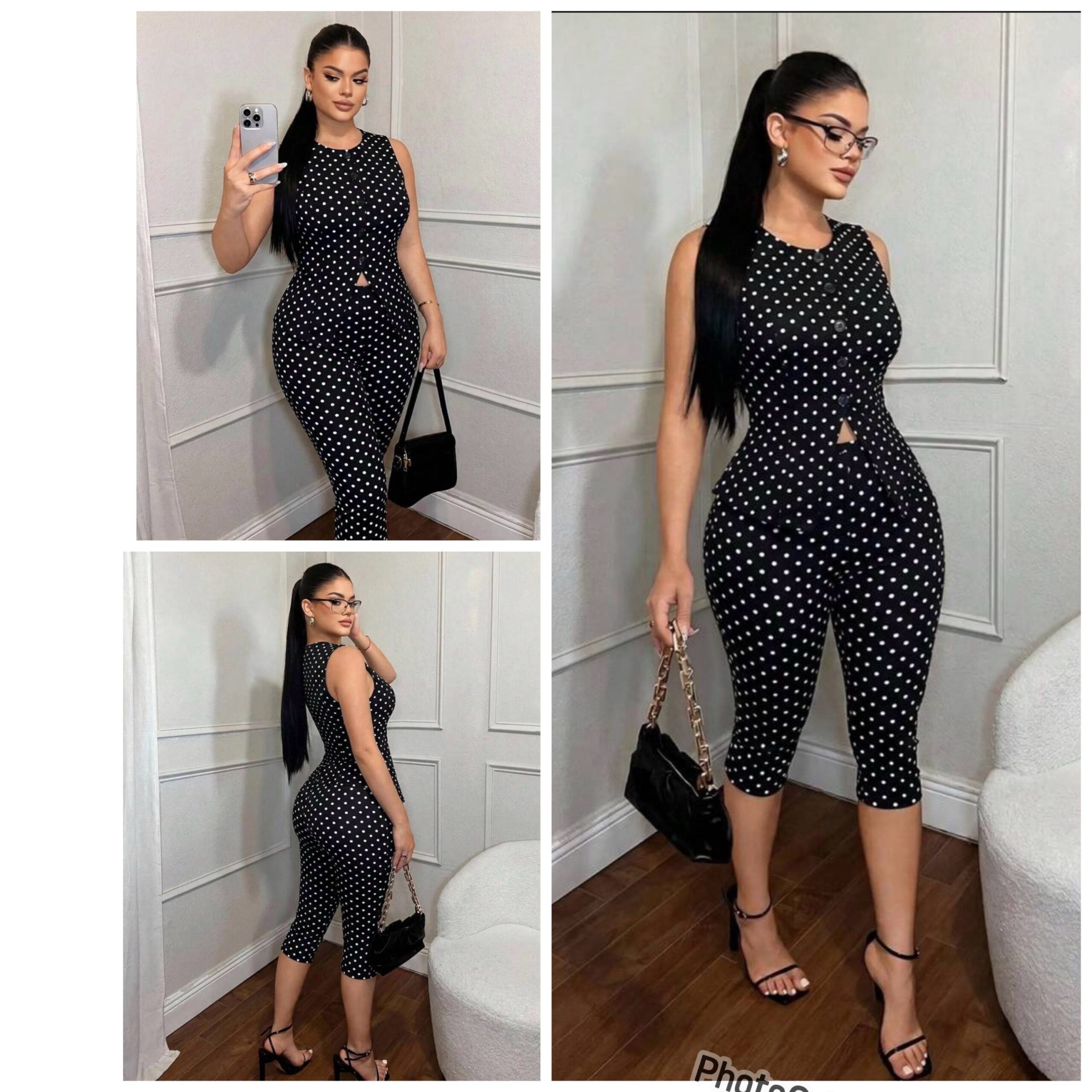 SHEIN two piece capri tank set in black and white polka dot set 16 SHEIN two piece capri tank set in black and white polka dot set 16 - Image 2