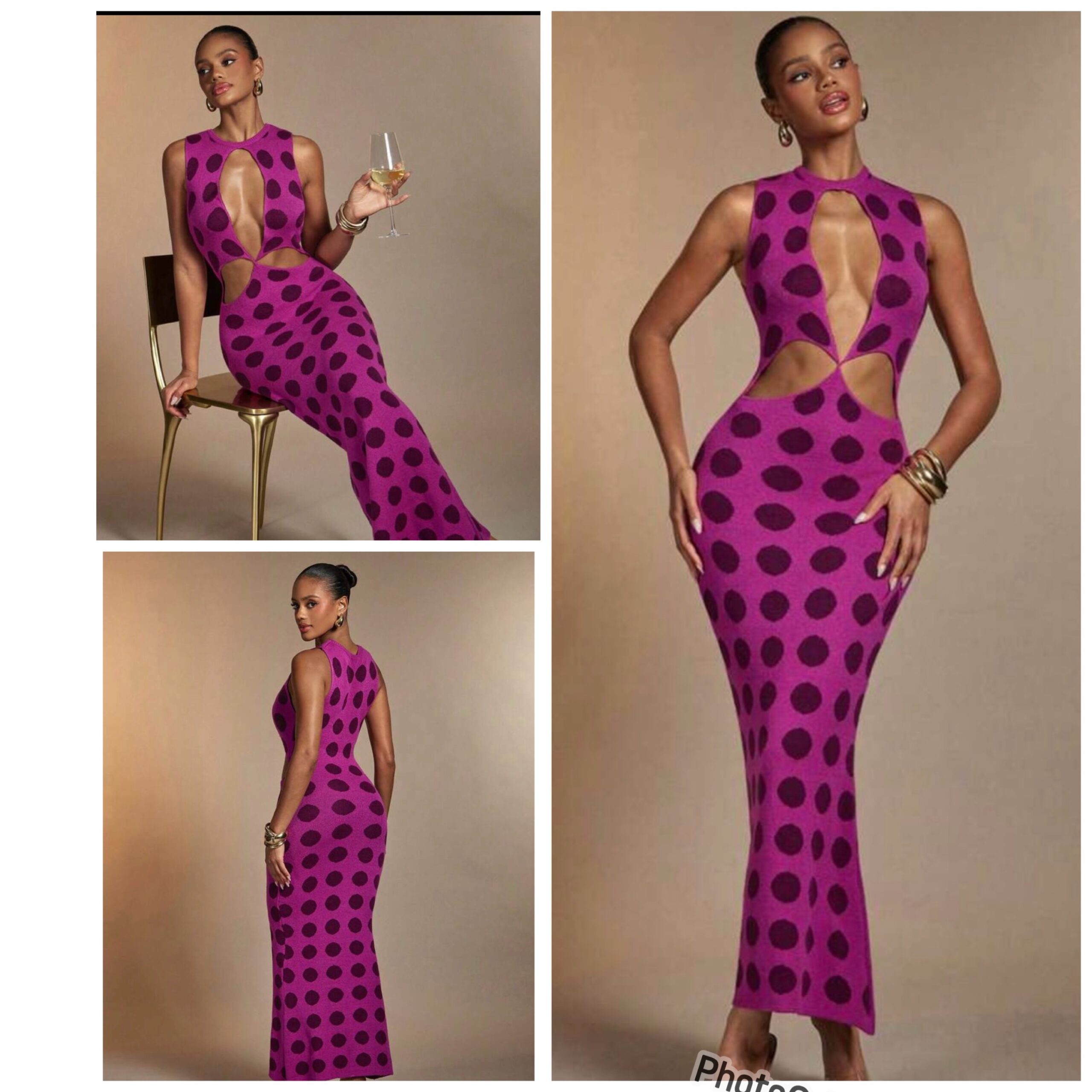 SHEIN classy tank front cut knit dress in purple polka dots multicolor M SHEIN classy tank front cut knit dress in purple polka dots multicolor M - Image 2