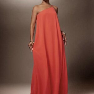 SHEIN one shoulder  maxi flowy dress in orange pink mix multicolor  M