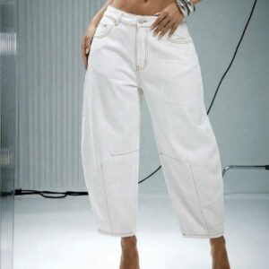 SHEIN solid barrel denim jeans in  beige off white  30