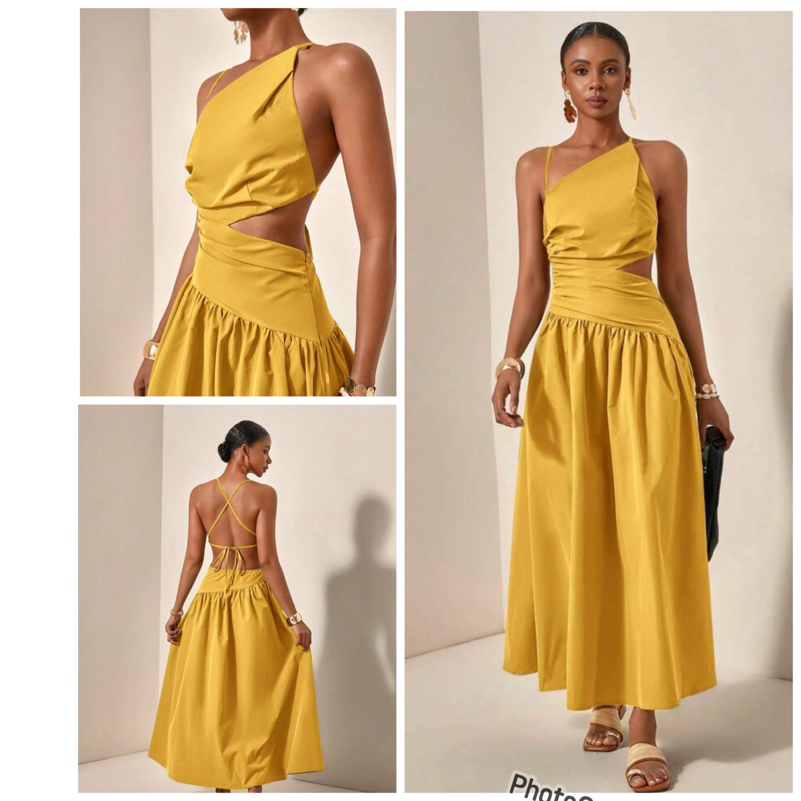 Shein casual one shoulder assymetric stripe side cut out dress in yellow M Shein casual one shoulder assymetric stripe side cut out dress in yellow M - Image 2