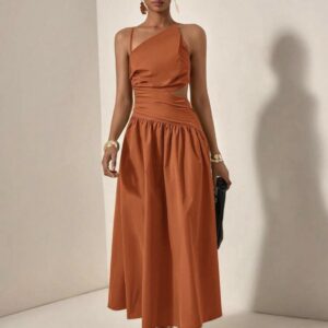 Shein casual one shoulder assymetric stripe  side cut out dress in orange L