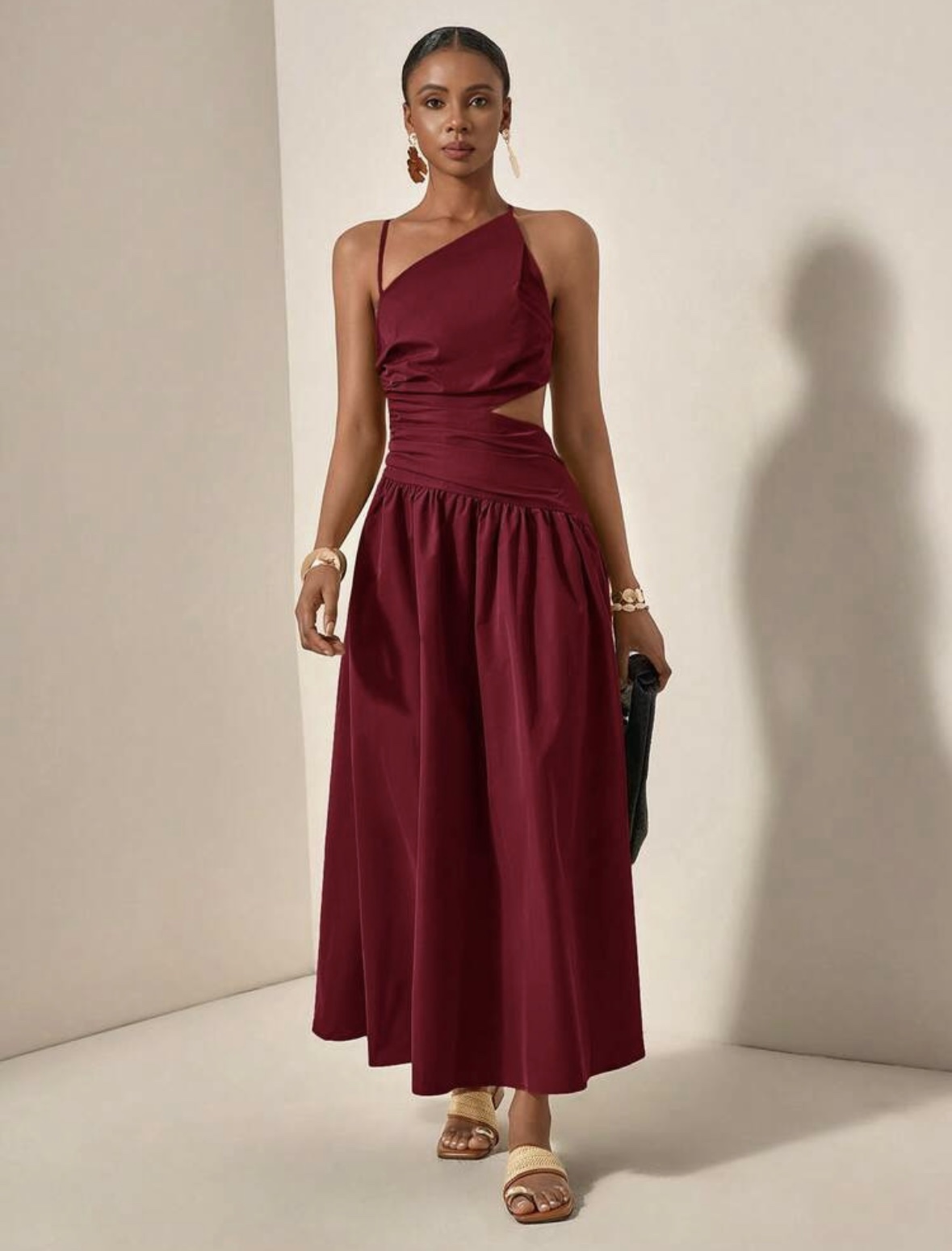 Shein casual one shoulder assymetric stripe side cut out dress in burgundy L Shein casual one shoulder assymetric stripe side cut out dress in burgundy L