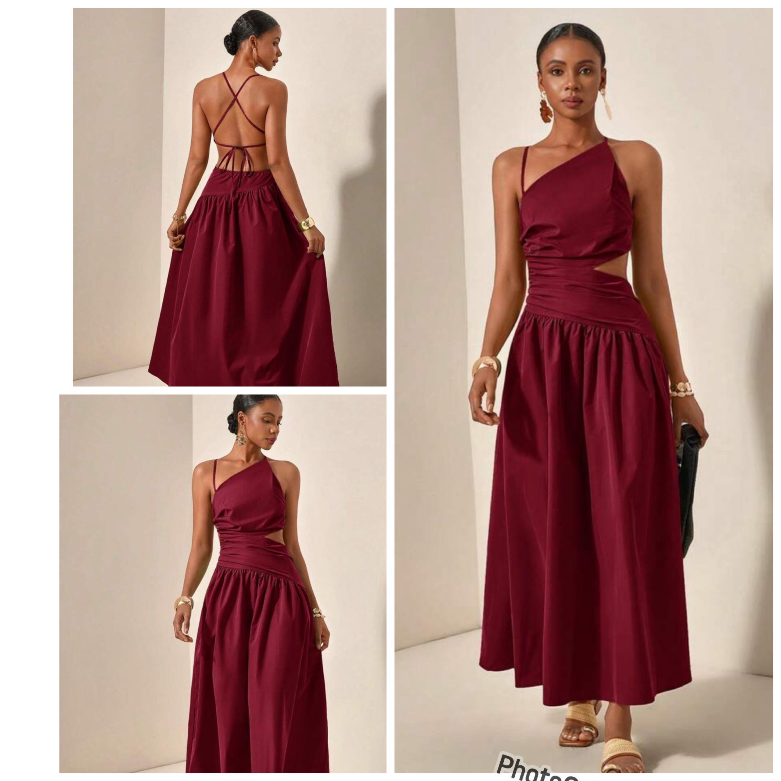 Shein casual one shoulder assymetric stripe side cut out dress in burgundy L Shein casual one shoulder assymetric stripe side cut out dress in burgundy L - Image 2