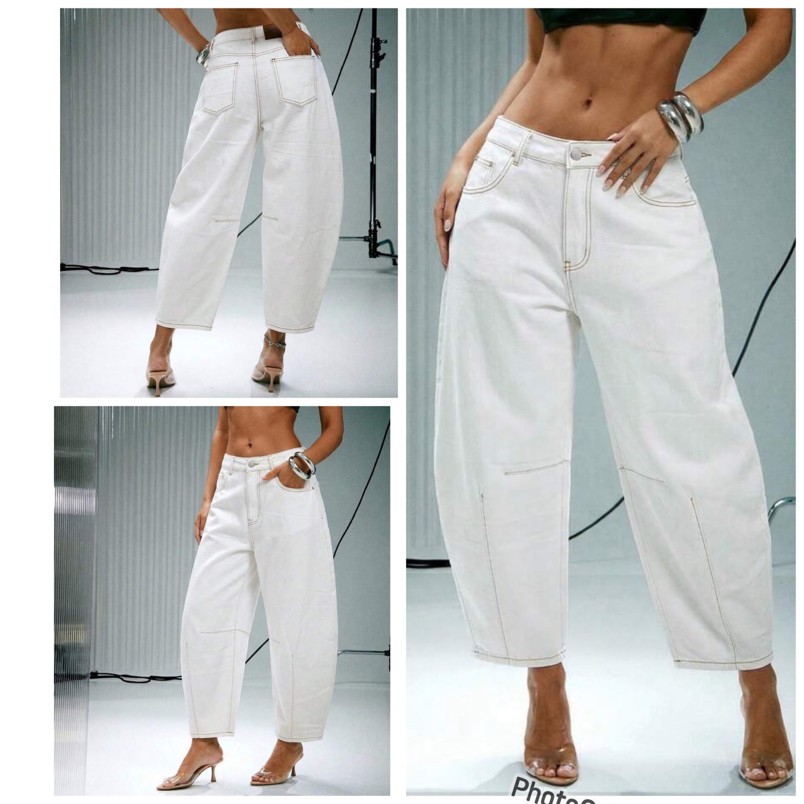 SHEIN solid barrel denim jeans in beige off white 30 SHEIN solid barrel denim jeans in beige off white 30 - Image 2