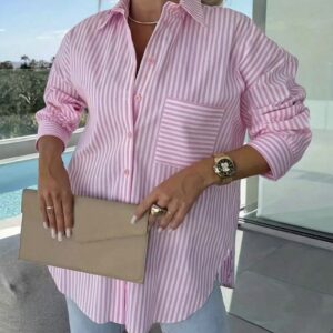 SHEIN stripe shirt multi color in pink & white with pocket