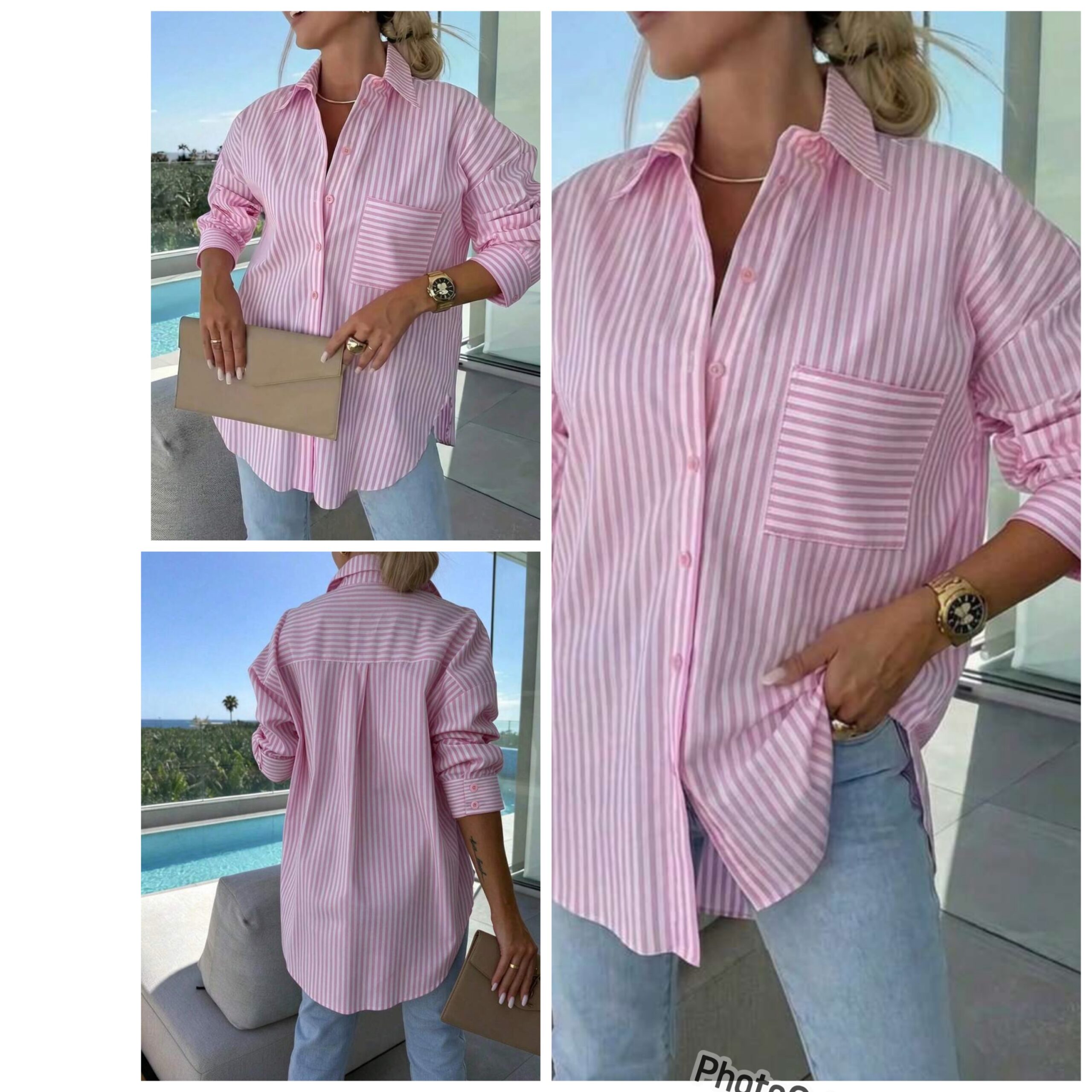 SHEIN stripe shirt multi color in pink & white with pocket XL SHEIN stripe shirt multi color in pink & white with pocket XL - Image 2