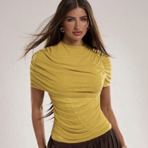 SHEIN solid ruched  mustard yellow drape top in  L