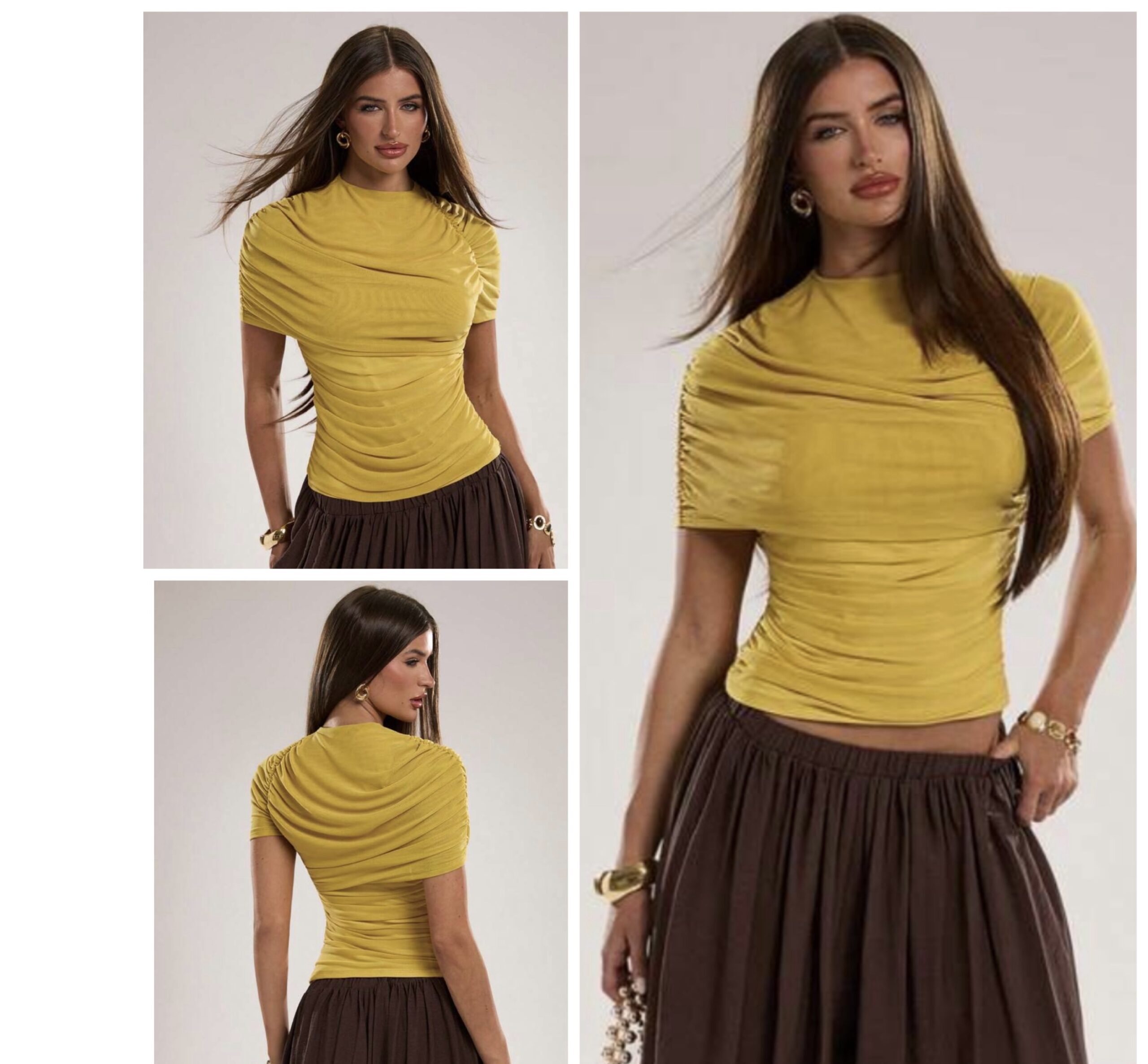 SHEIN solid ruched mustard yellow drape top in L SHEIN solid ruched mustard yellow drape top in L - Image 2