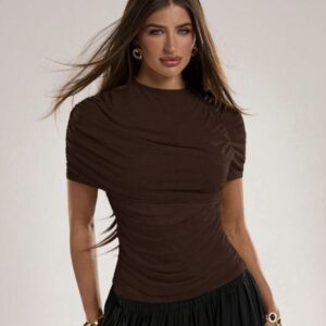 SHEIN solid ruched  brown  drape top in M