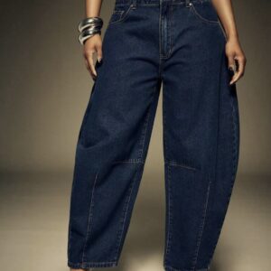 SHEIN solid barrel jeans with details in dark wash denim