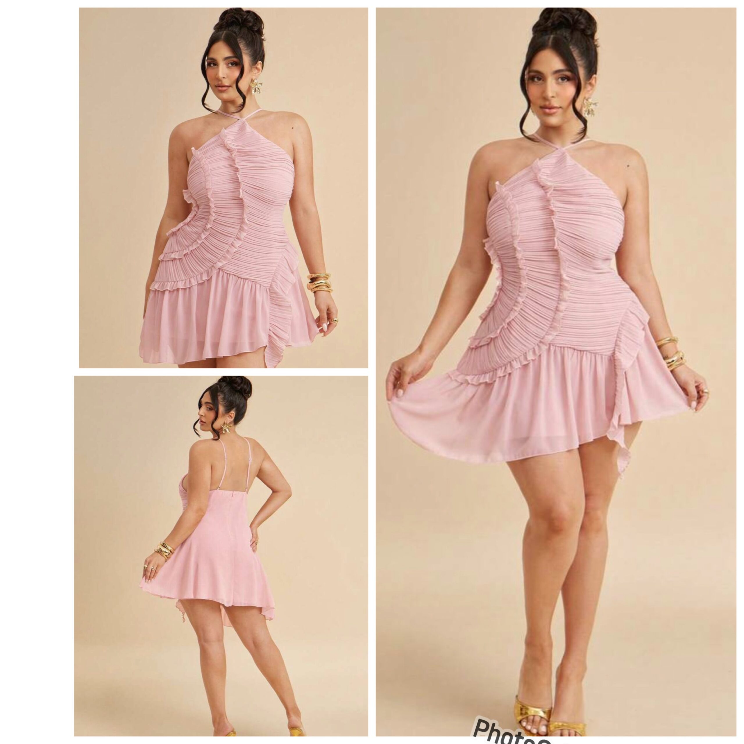 SHEIN plus halter classy pleated mini dress in baby pink XL SHEIN plus halter classy pleated mini dress in baby pink XL - Image 2