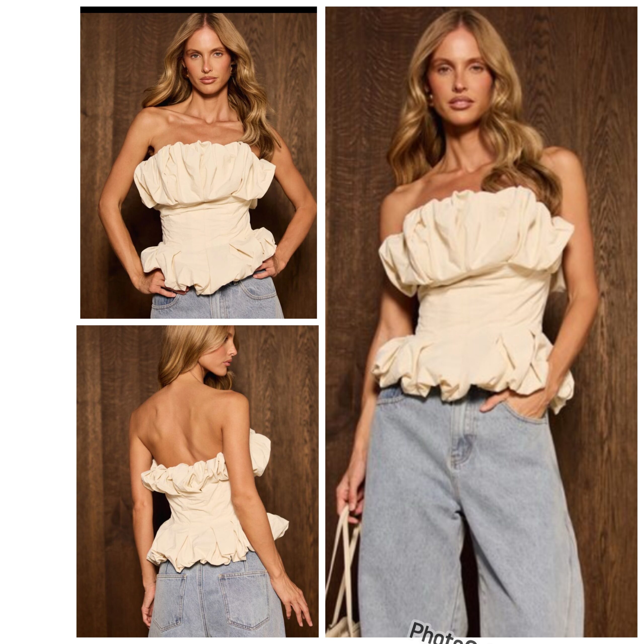 SHEIN tube corset top with ruffle detail in Off white apricot L SHEIN tube corset top with ruffle detail in Off white apricot L - Image 2