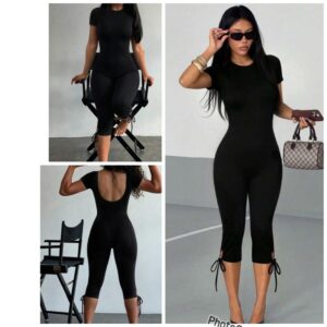 SHEIN short sleeve open back jumpsuit romper playsuit in black with leg tie rope  M