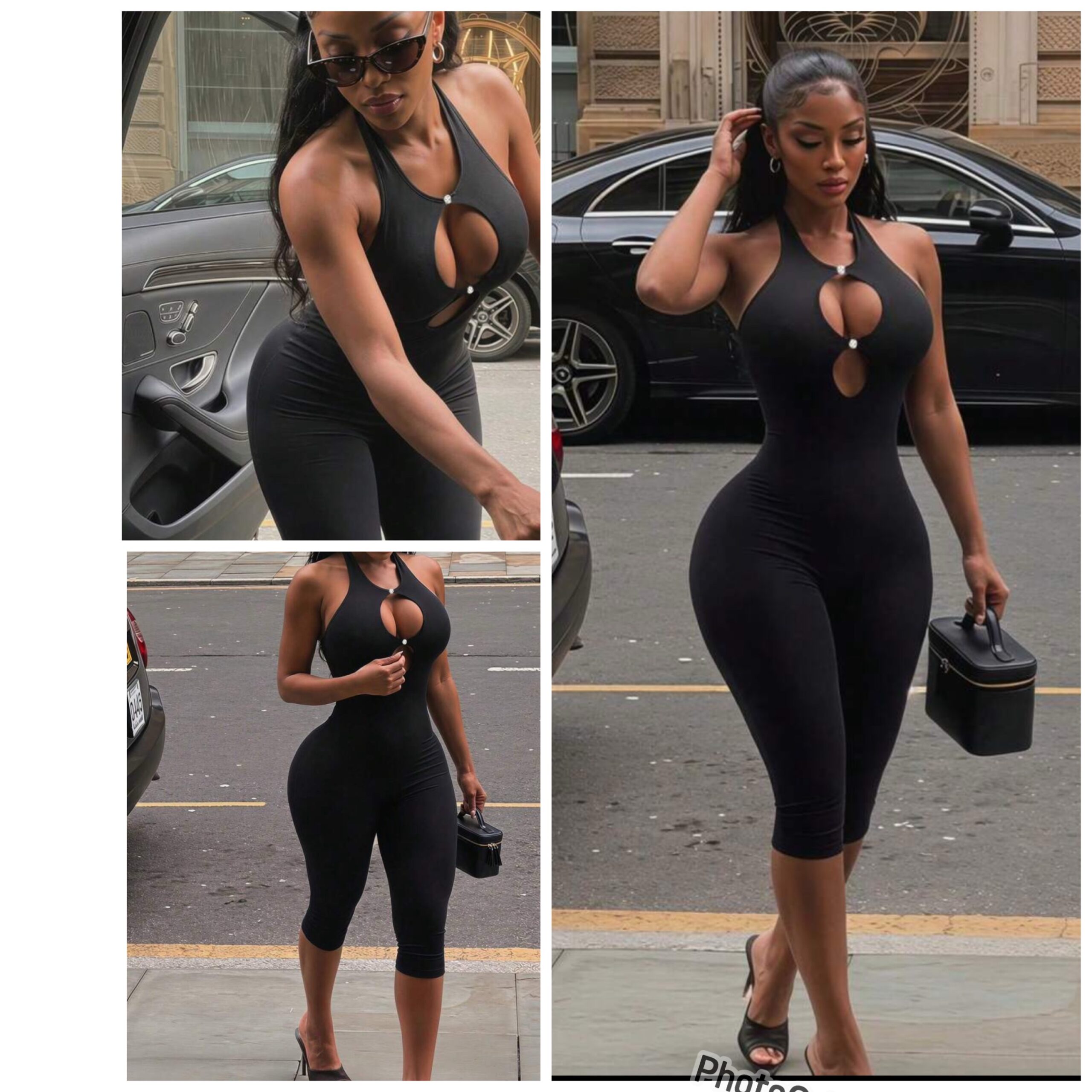 SHEIN halter double key hole front cut out romper playsuit jumpsuit in black S SHEIN halter double key hole front cut out romper playsuit jumpsuit in black S - Image 2