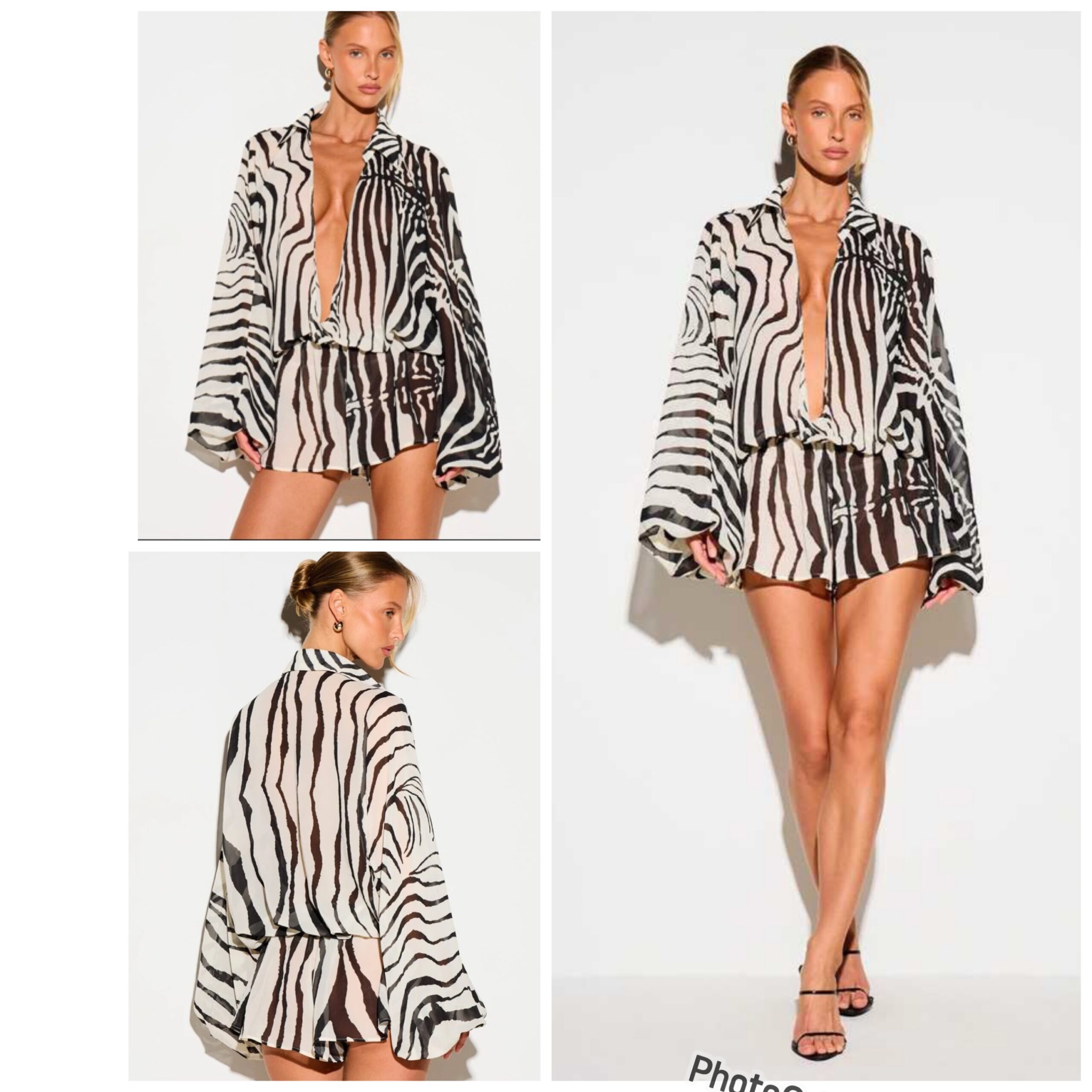 SHEIN kizn solid deep plungromper playsuit zebra monochrome white & black M SHEIN kizn solid deep plungromper playsuit zebra monochrome white & black M - Image 2