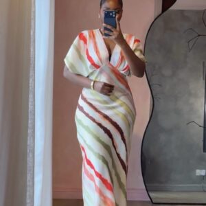 SHEIN vneck short sleeve multi color satin dress
